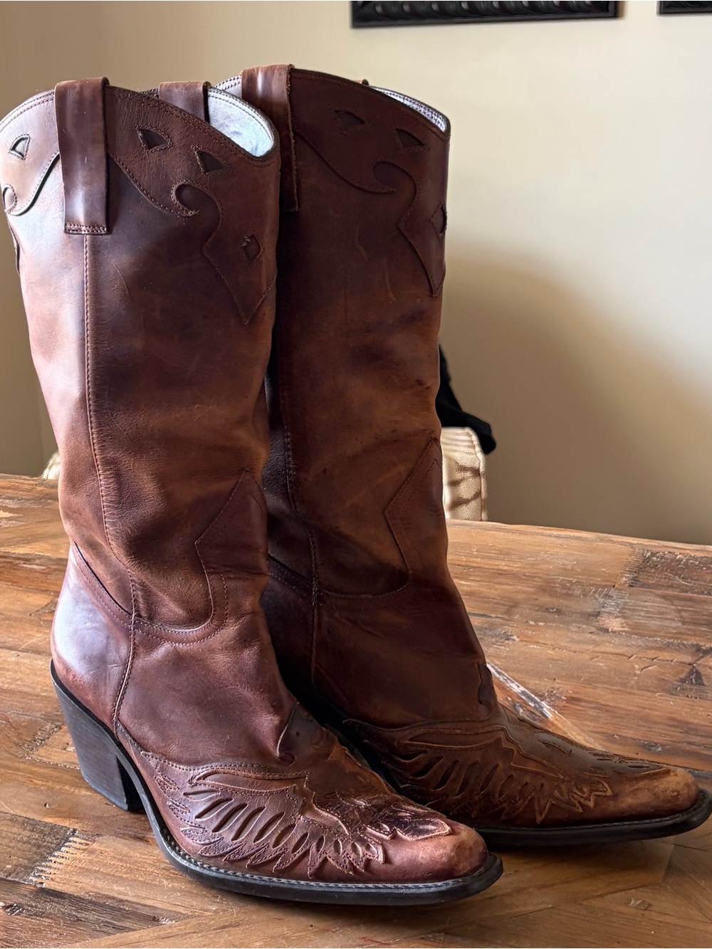 MIA Cognac Brown Western Leather Heeled Boots